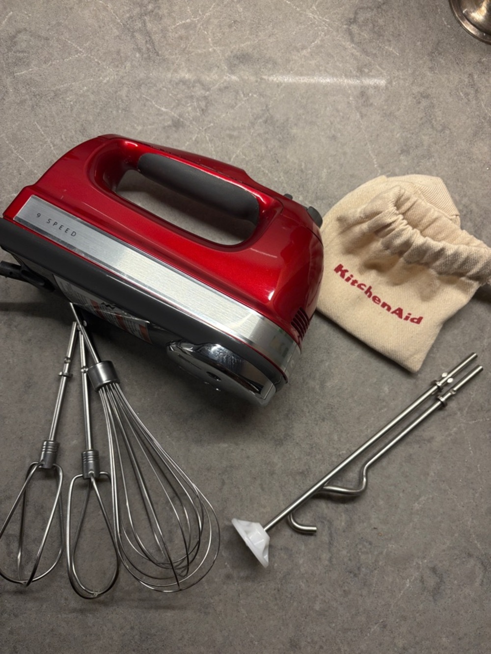 KitchenAid Metallic Red 9-Speed Hand Mixer with Whisks, Beaters & Dough Hooks